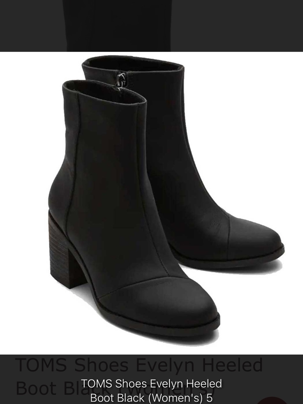 TOMS Black Leather Block Heel Ankle Boots